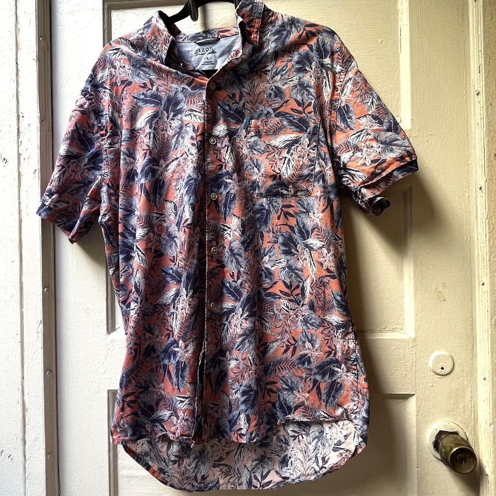 Izod Floral Mens Shirt Large Tropical Hawaiian Sea Summer Beach Vacation Casual